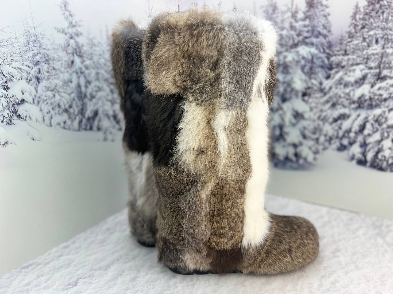 Rabbit winter fur boots for women, Patchwork genuine cozy fur snow boots