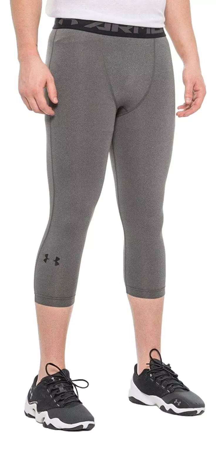 UNDER ARMOUR MENS HEATGEAR COMPRESSION ¾ LEGGINGS GRAY #1291328-NWT