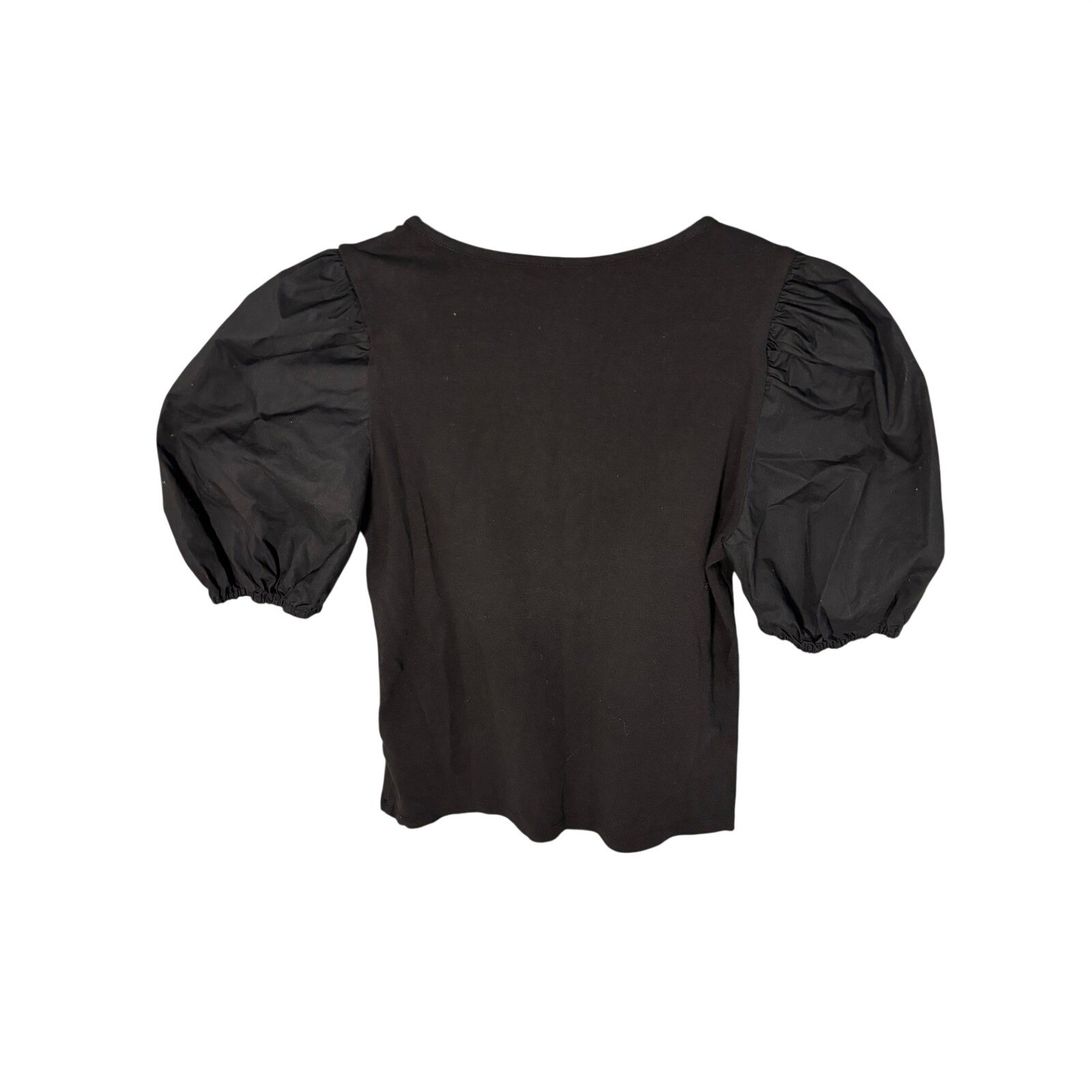 H&M Puff Sleeve Top Womens Small Black Short Sleeve Crew Neck Blouse