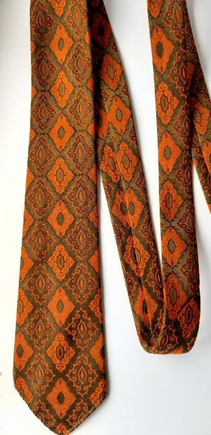 BELVEDERE GoldStar Tie Men’s Orange/Olive Rhombus Floral Geometric L-52″ W-2.7″