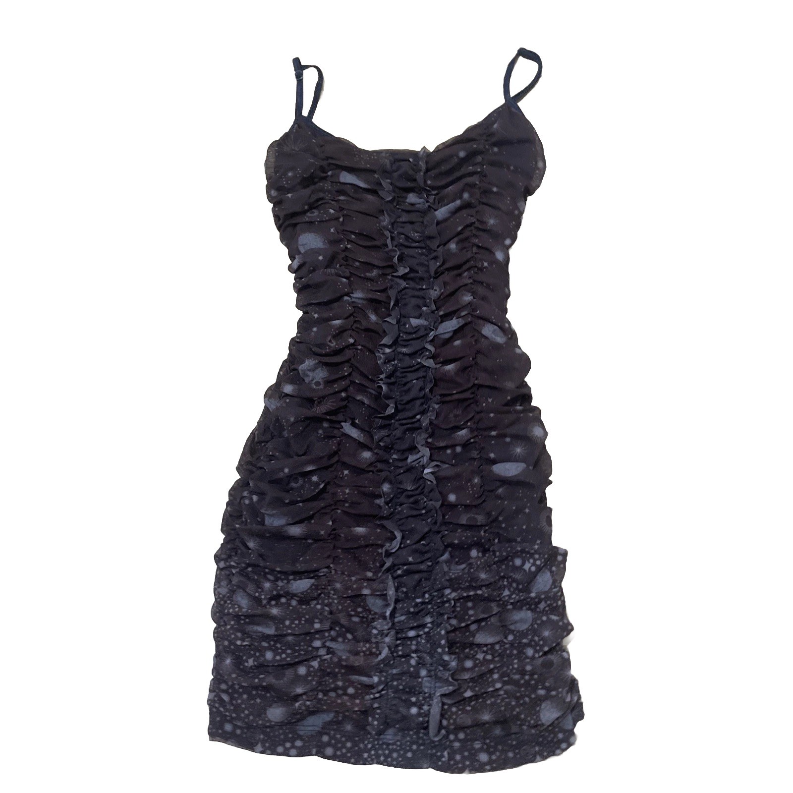Urban Outfitters Tegan Mesh Ruched Mini Dress S Brown Celestial Galaxy Fitted S