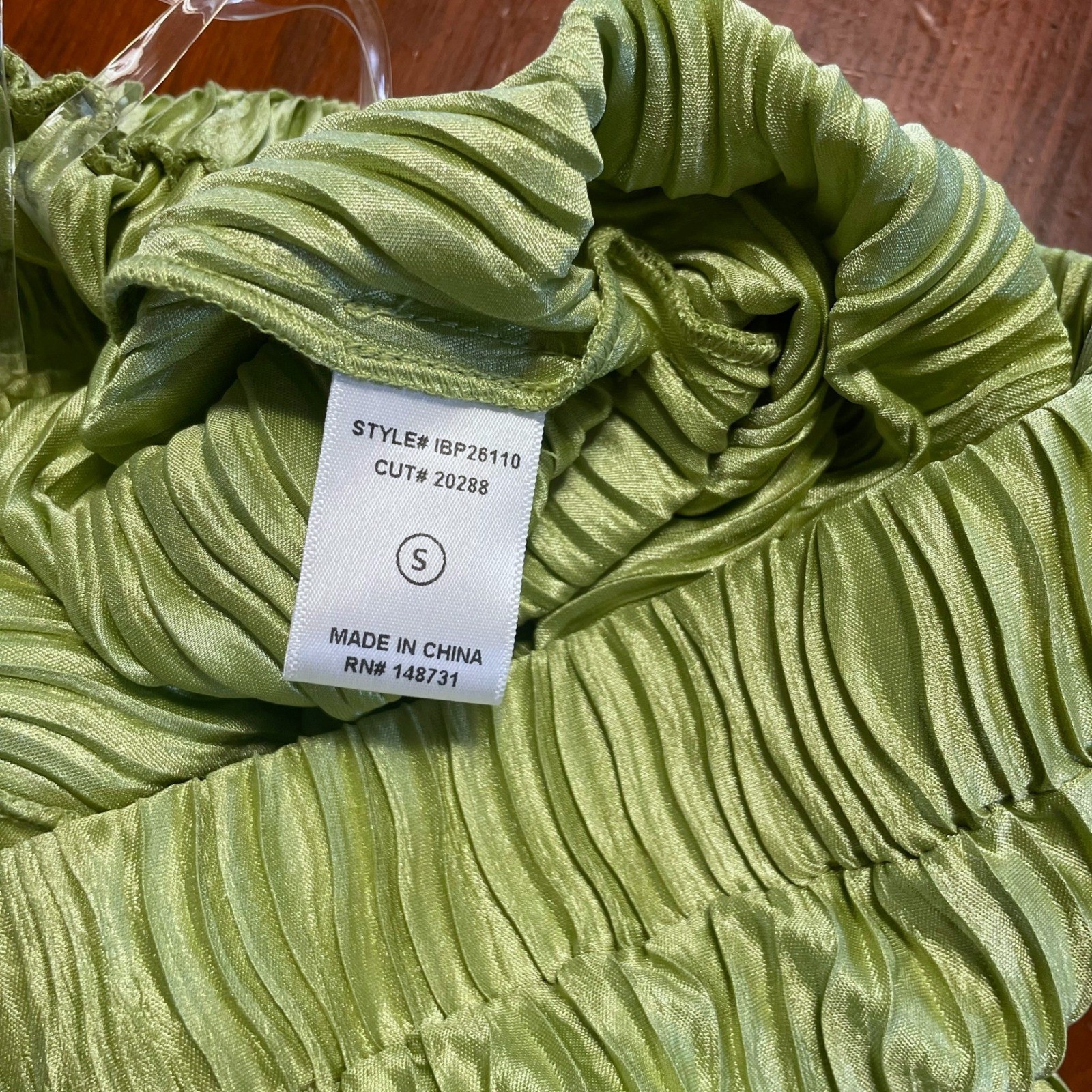Blue Blush Plissé Satin Wide Leg Pants Small Green Crinkle Palazzo Elastic Wai