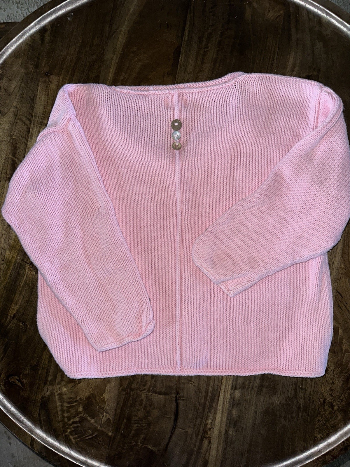 Pure Handknit Womens S/M Pink Knit V-Neck Long Sleeve Button Sweater Girly