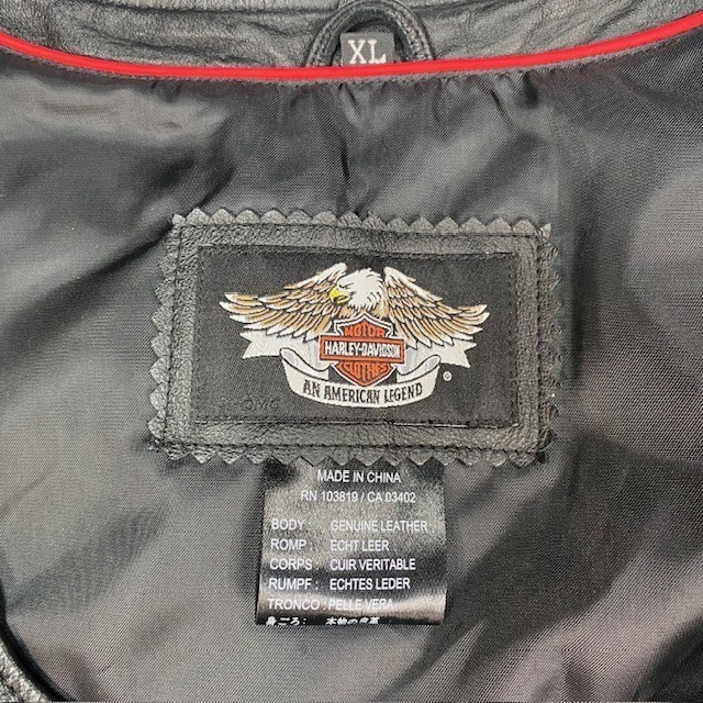 Harley Davidson Womens XL Black Leather Vest Eagle Heart Graphic Snap Front Moto
