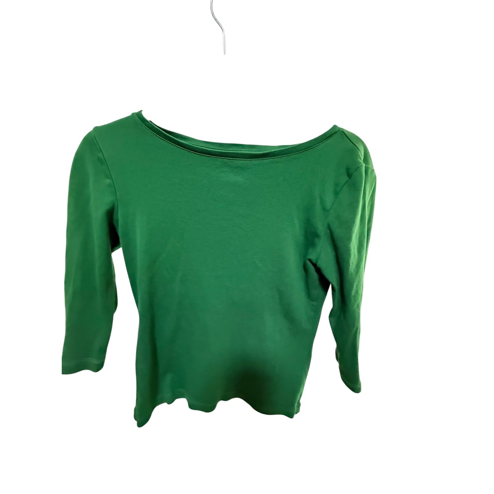 Talbots Green 100% Pima Cotton Boatneck 3/4 Sleeve Top Petites P Small