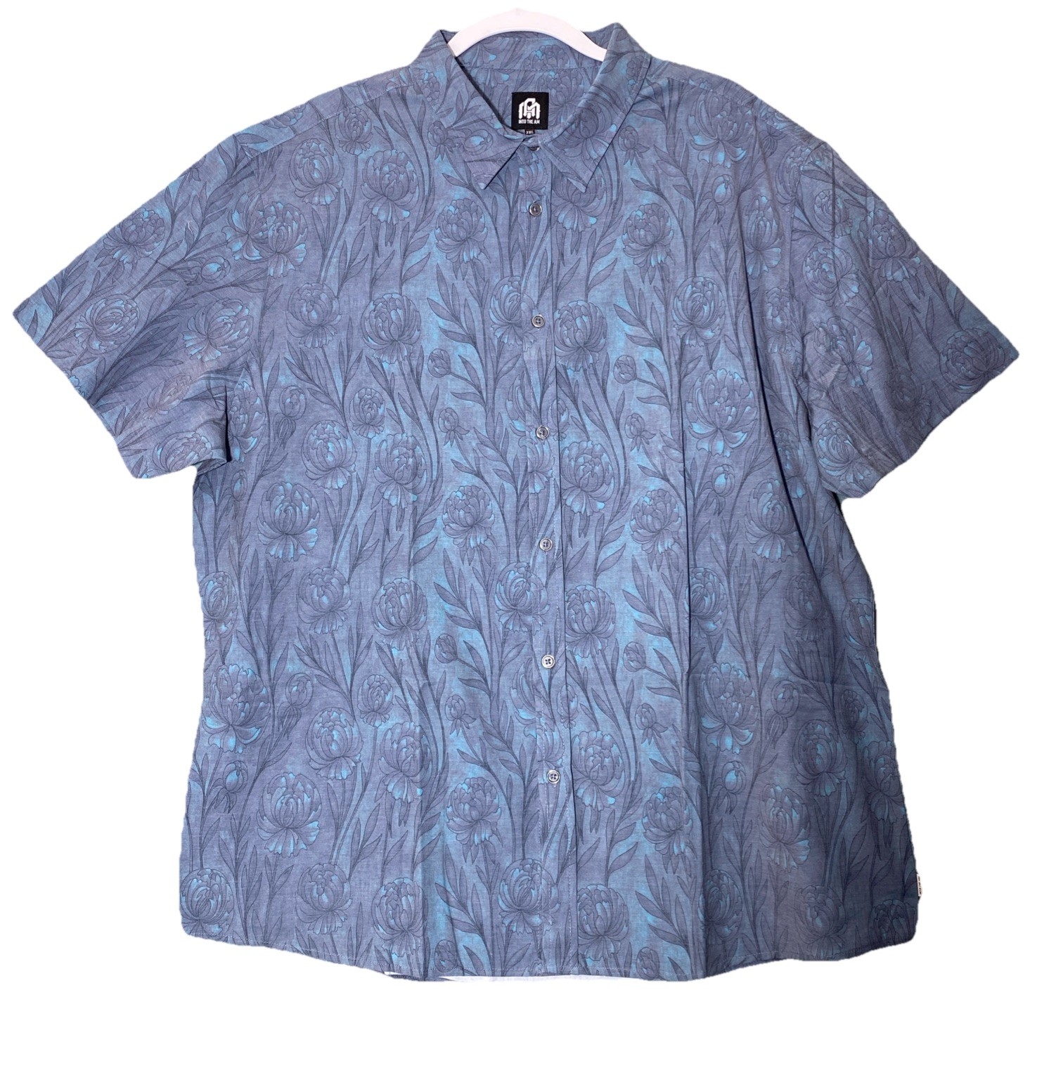 Into The AM Relaxed Button Up Blue Tonal Floral Short Sleeve Casual Mens 2XL