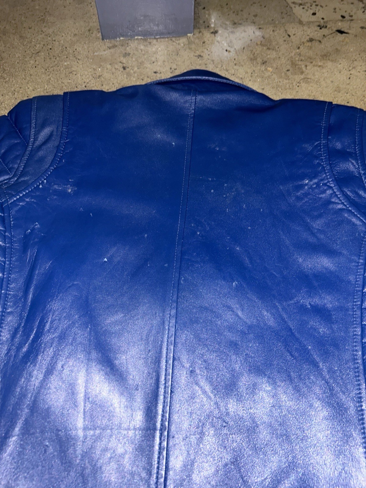 Men’s Genuine Leather Biker Jacket – Blue – XL – Quilted Moto Style.