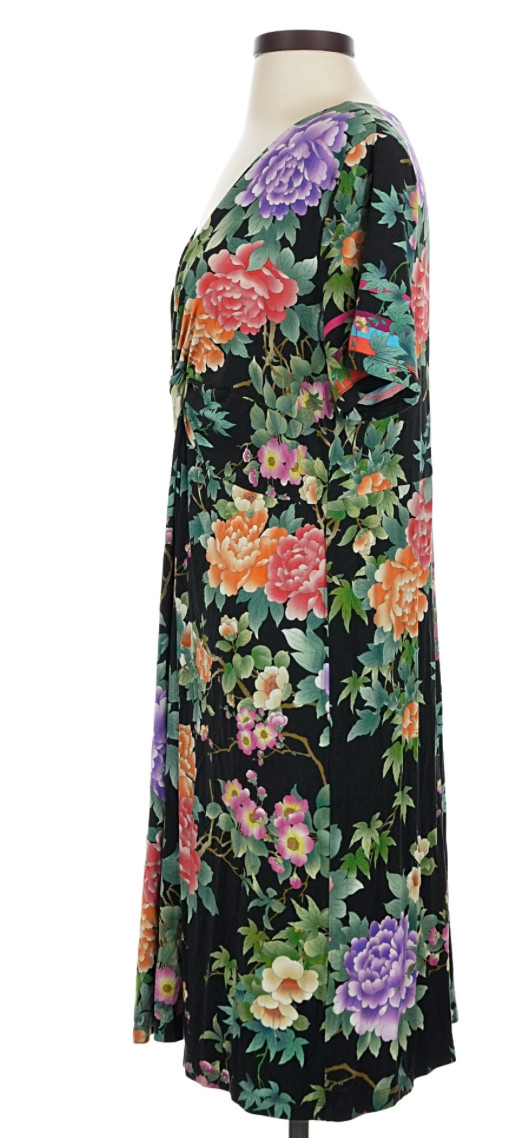 Johnny Was Knee Length Black Floral dress, Size Large. Excellent condition.