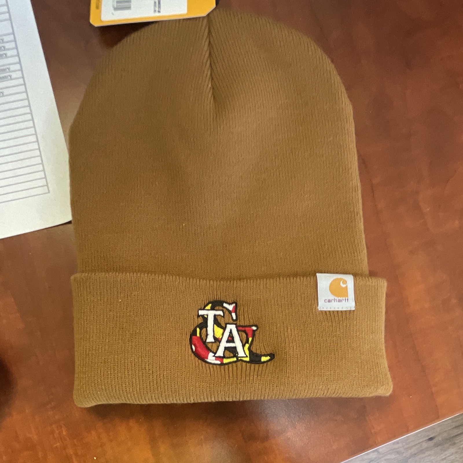 Carhartt Brown Solid Beanie Hat One Size Stretch Cuffed Knit Cap