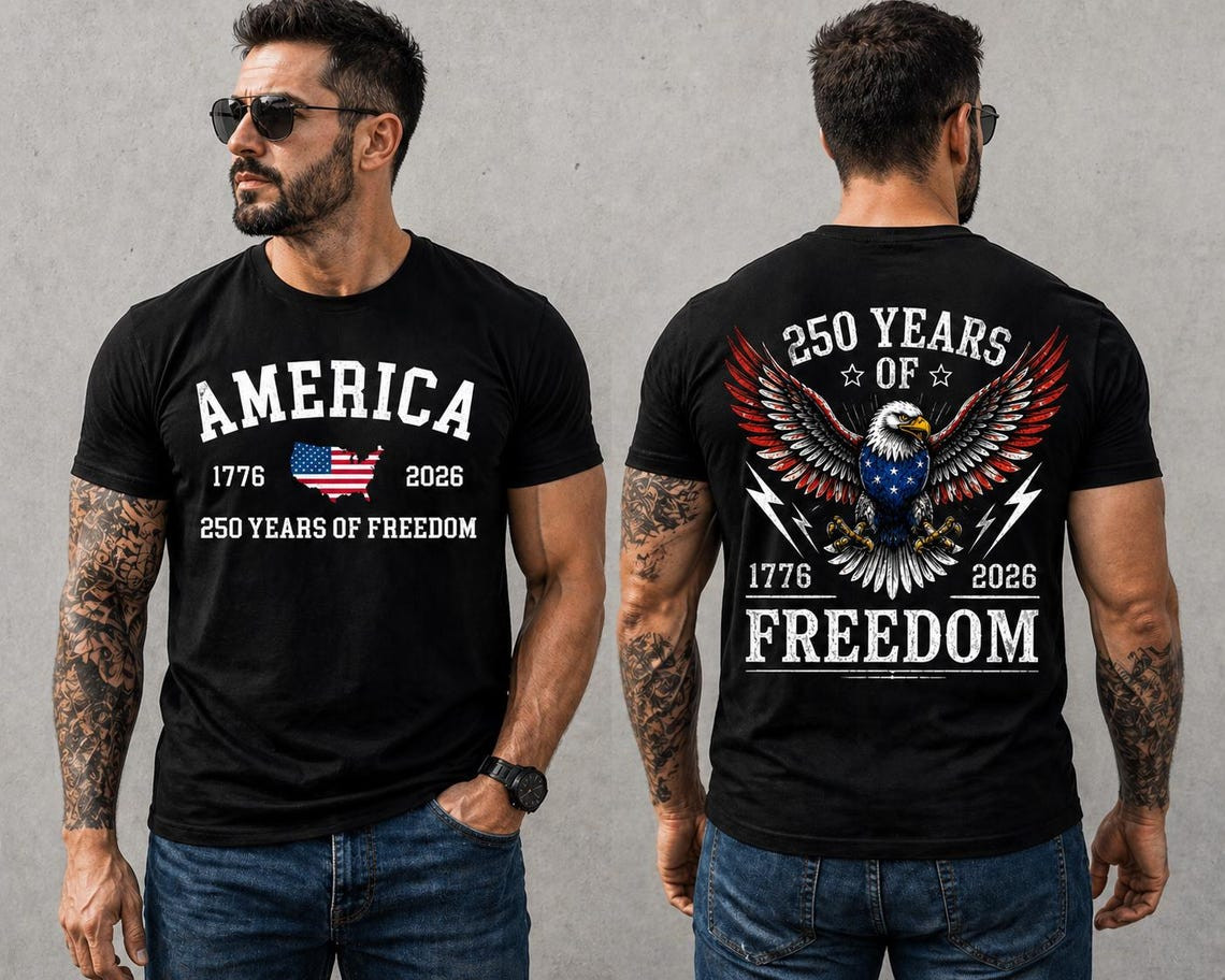 Double Sided Eagle Shirt America 250 Freedom Since 1776 Graphic