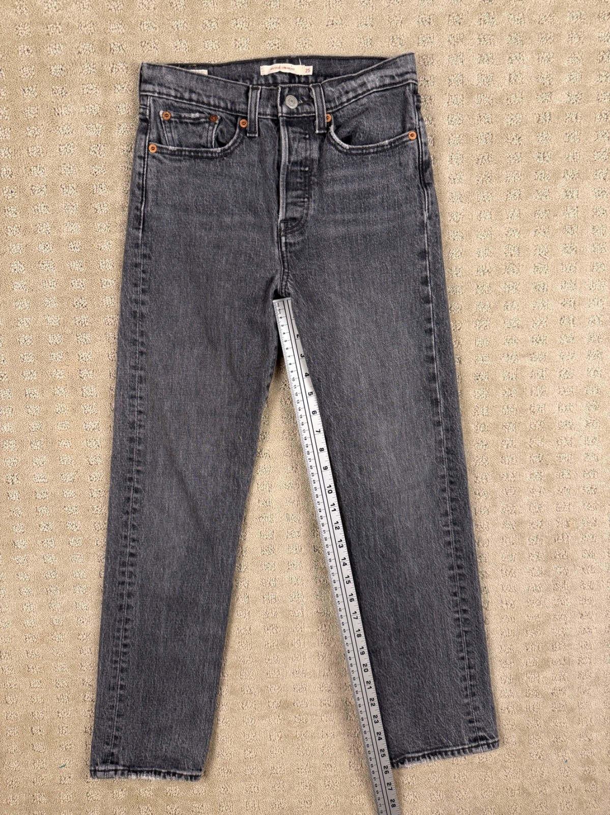 Woman’s Levi’s Wedgie Straight Premium Distressed Black Modern Big E 26×26 #1119