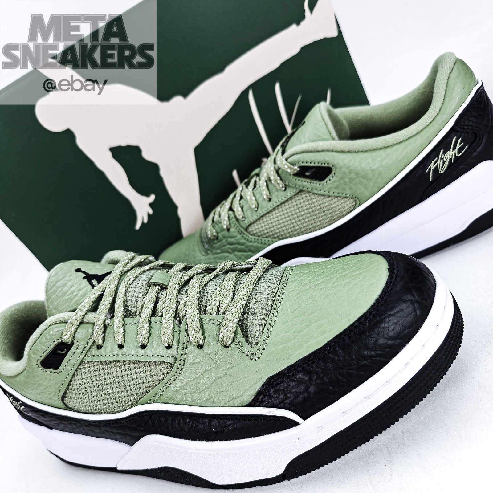 Jordan Flight Court US 12.5 Mens Oil Green Black White Retro Nike IH4092 386 NIB