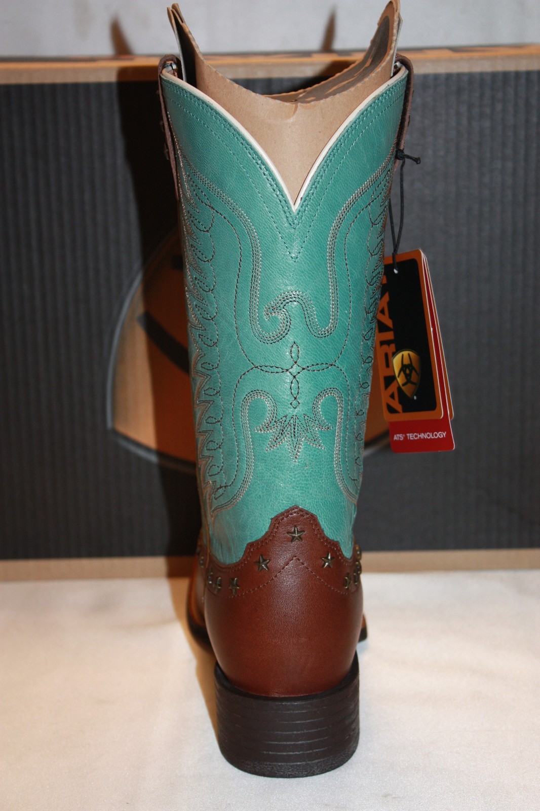 NEW! NIB! ARIAT Dark Bay Glazed Turquoise Leather HONOR Square Toe Boots $260