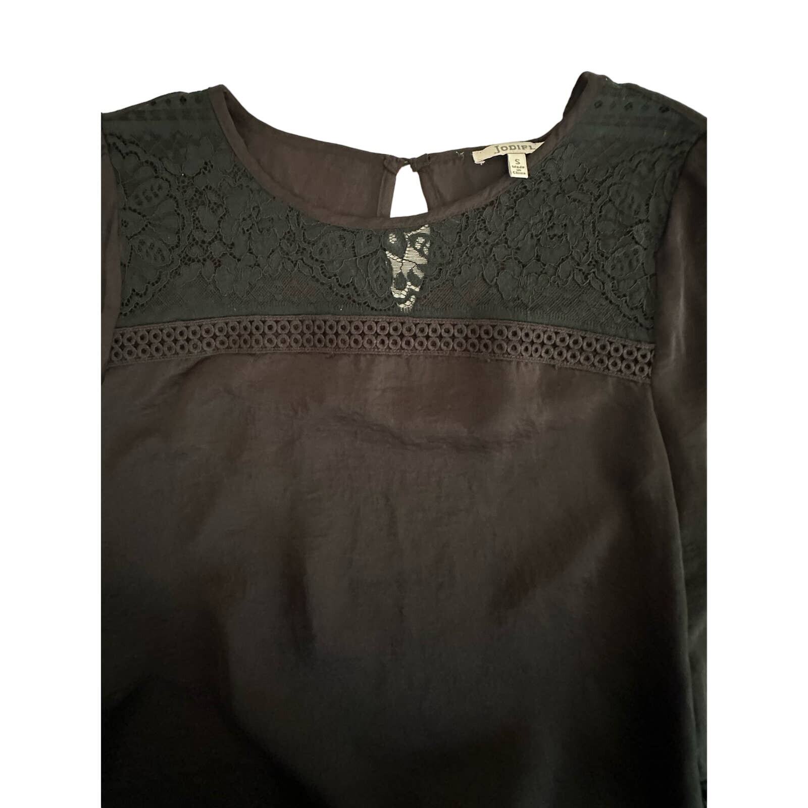 Jodifl Womens Blouse Size Small Black Boho Lace Balloon Sleeve Keyhole Peasant
