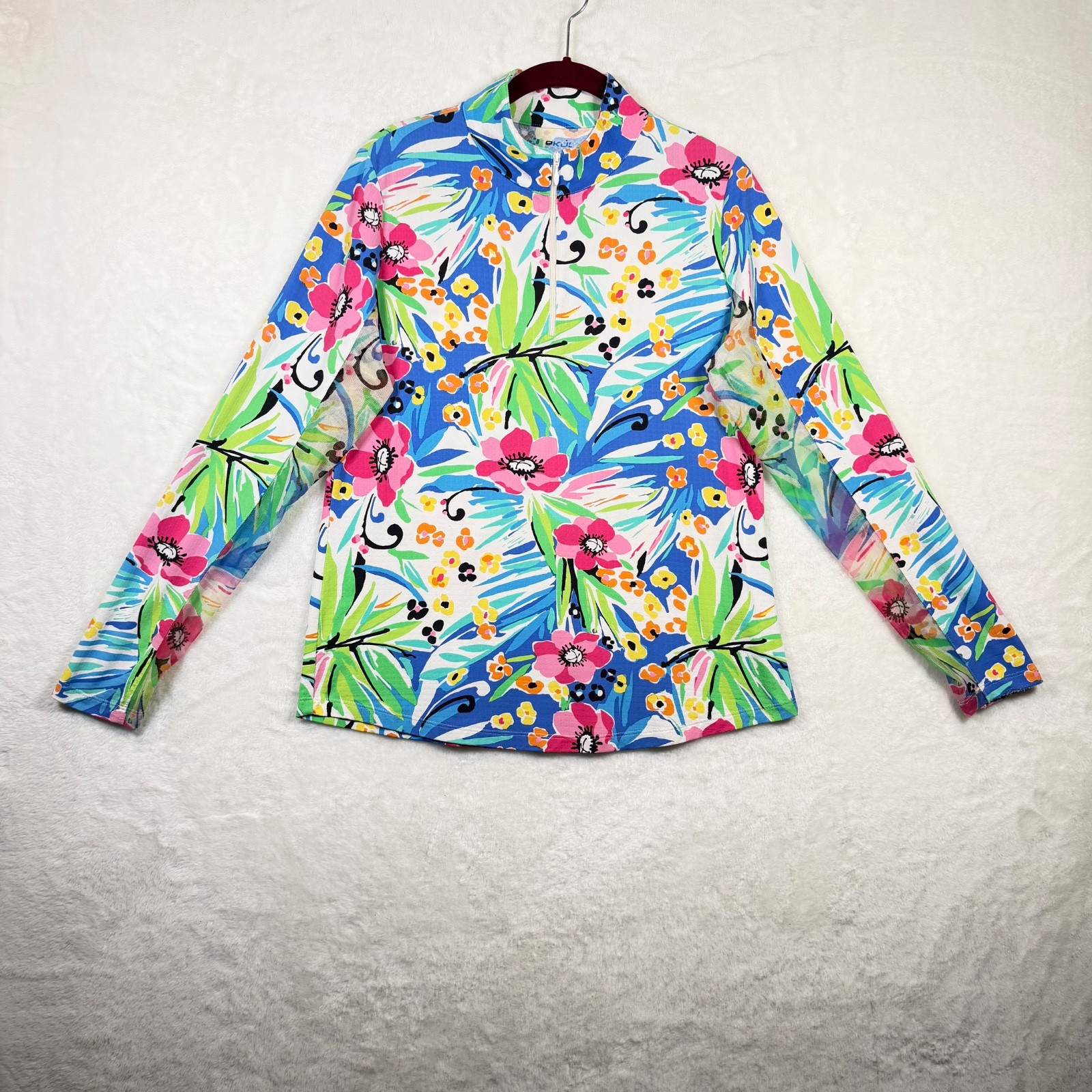 IBKUL 1/4 Zip Golf Top Women’s M Floral Tropical UPF 50+ Cooling Long Sleeve