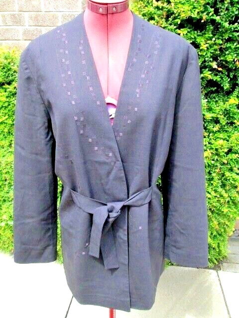 NEW-NITYA-DESIGNER LIGHTWEIGHT V DARK BROWN TIE FRONT EMBROIDERED JACKET-44/ 16.
