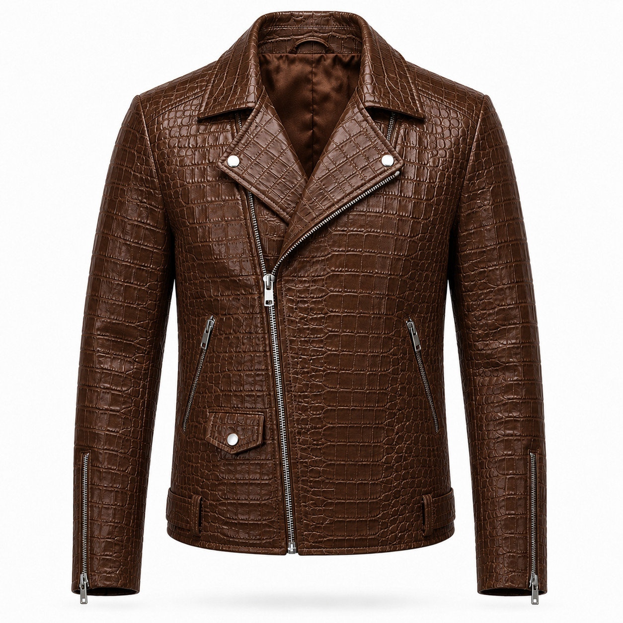 Crocodile Embossed Genuine Leather Men’s Luxury Jacket | Cafe Racer Biker Jacket