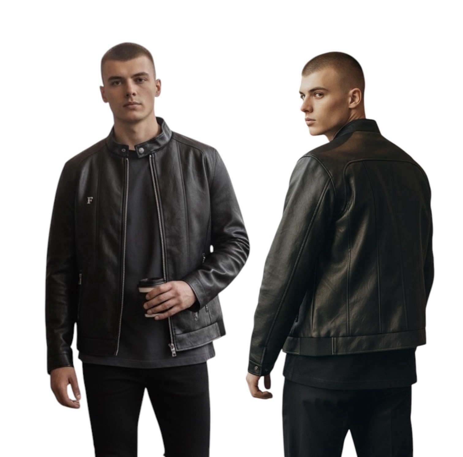 F Collections Vegan Leather Jacket Men XL Made in Italy Motorcycle Statement NWT