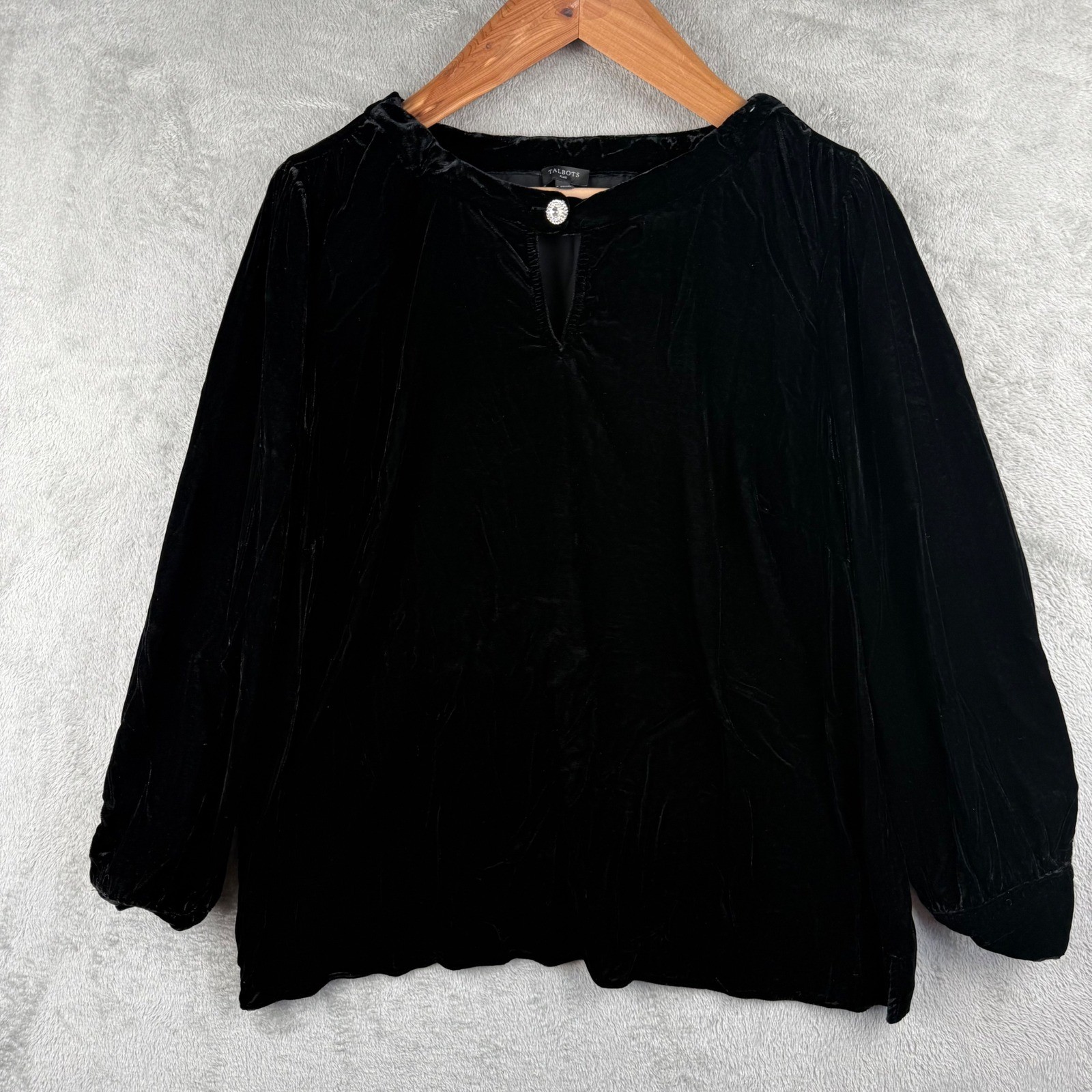 Talbots Velvet Blouse Shirt Womens 2X Black Whimsigoth Old Money Keyhole Luxury