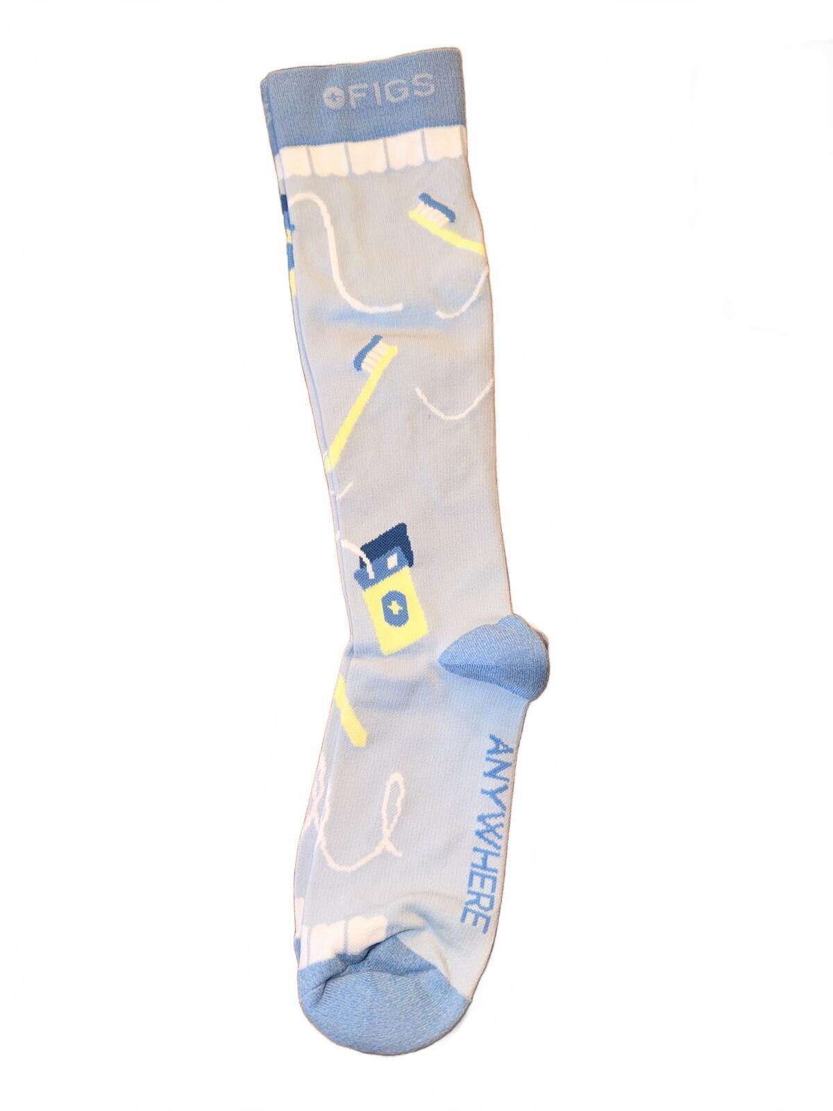 FIGS Anywhere Crew Socks Blue Yellow Medical Print One Size