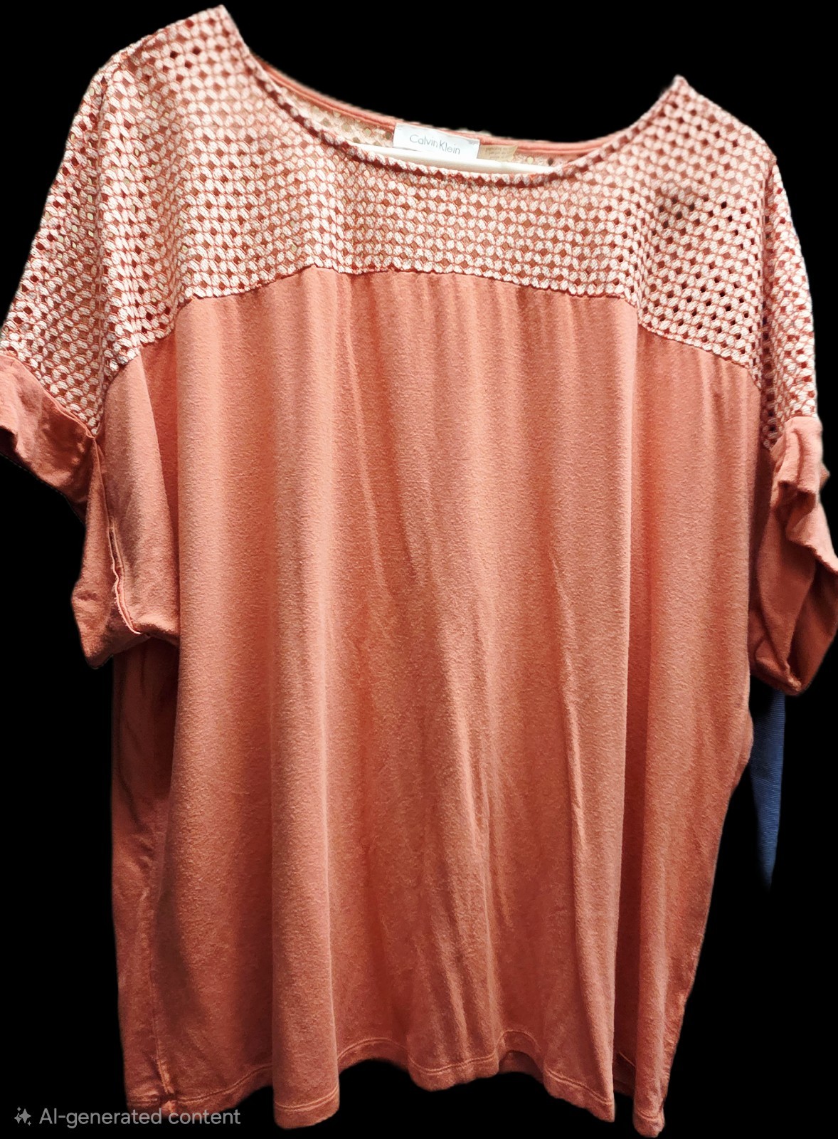 Calvin Klein Blouse~XL~Coral/Peach Shirt/Top~Cap Sleeves~NICE!