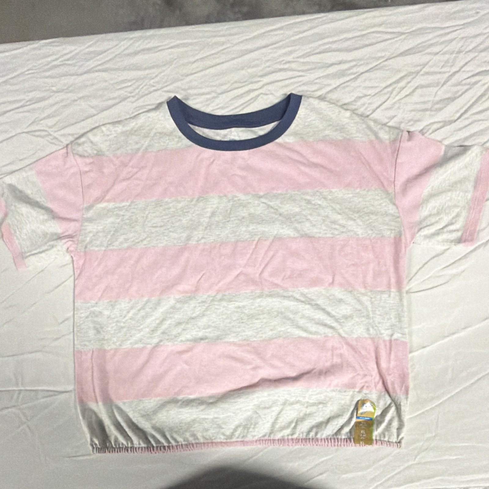 Thereabouts Pink/White Crew Neck Short Sleeve Striped Logo T-Shirt Teens XL