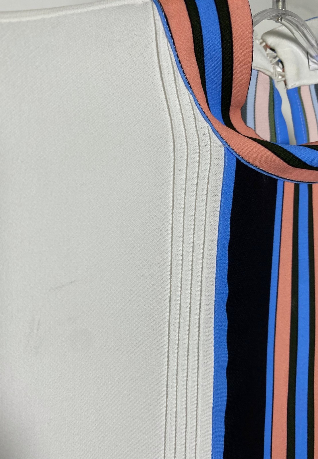 REISS White Blue Black Coral Stripe Pleated High-Neck Sleeveless Tank Top 8 US M