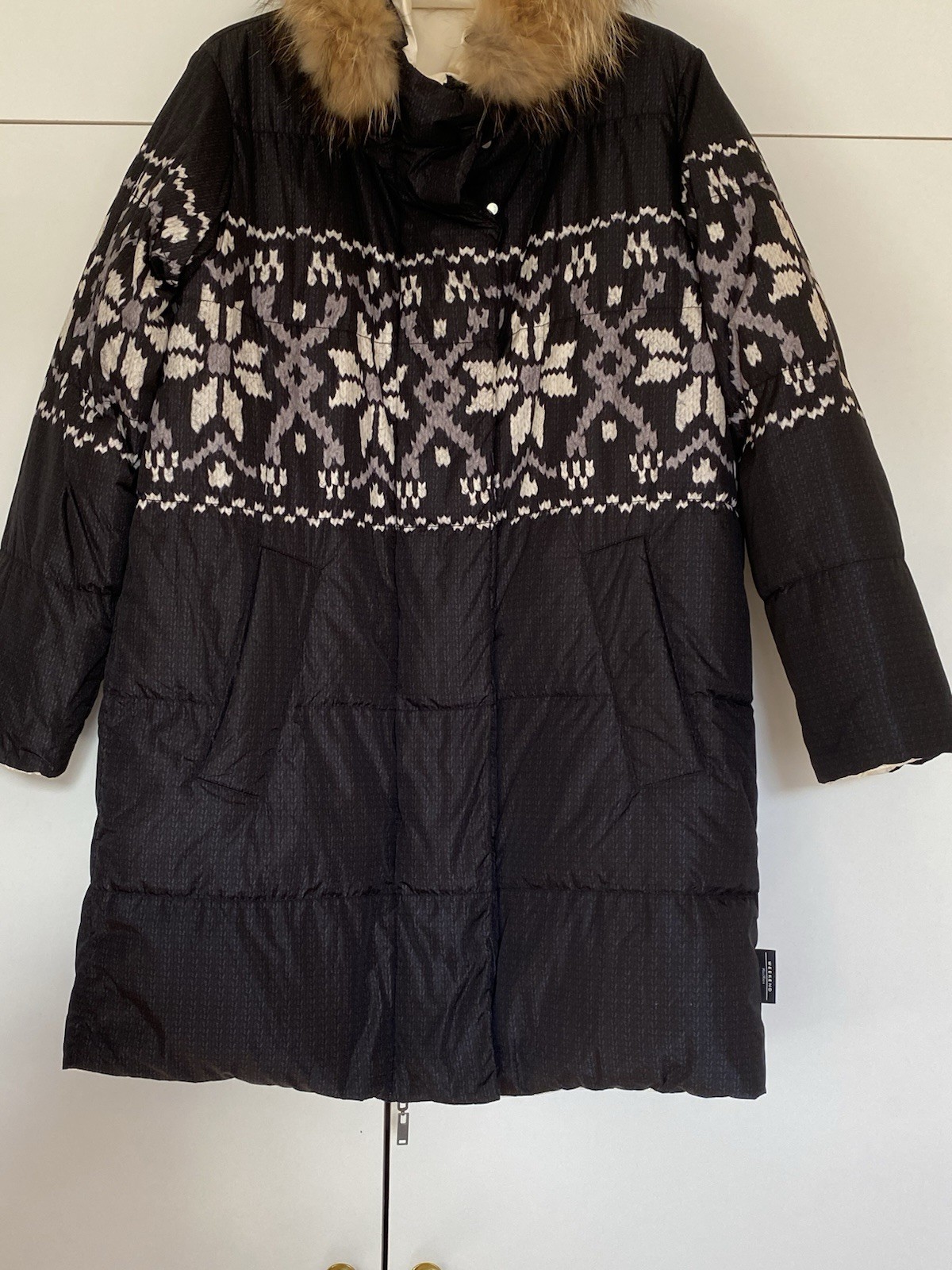 Weekend Max Mara L reversible Long Down Puffer Coat Hooded Fur Trim rare