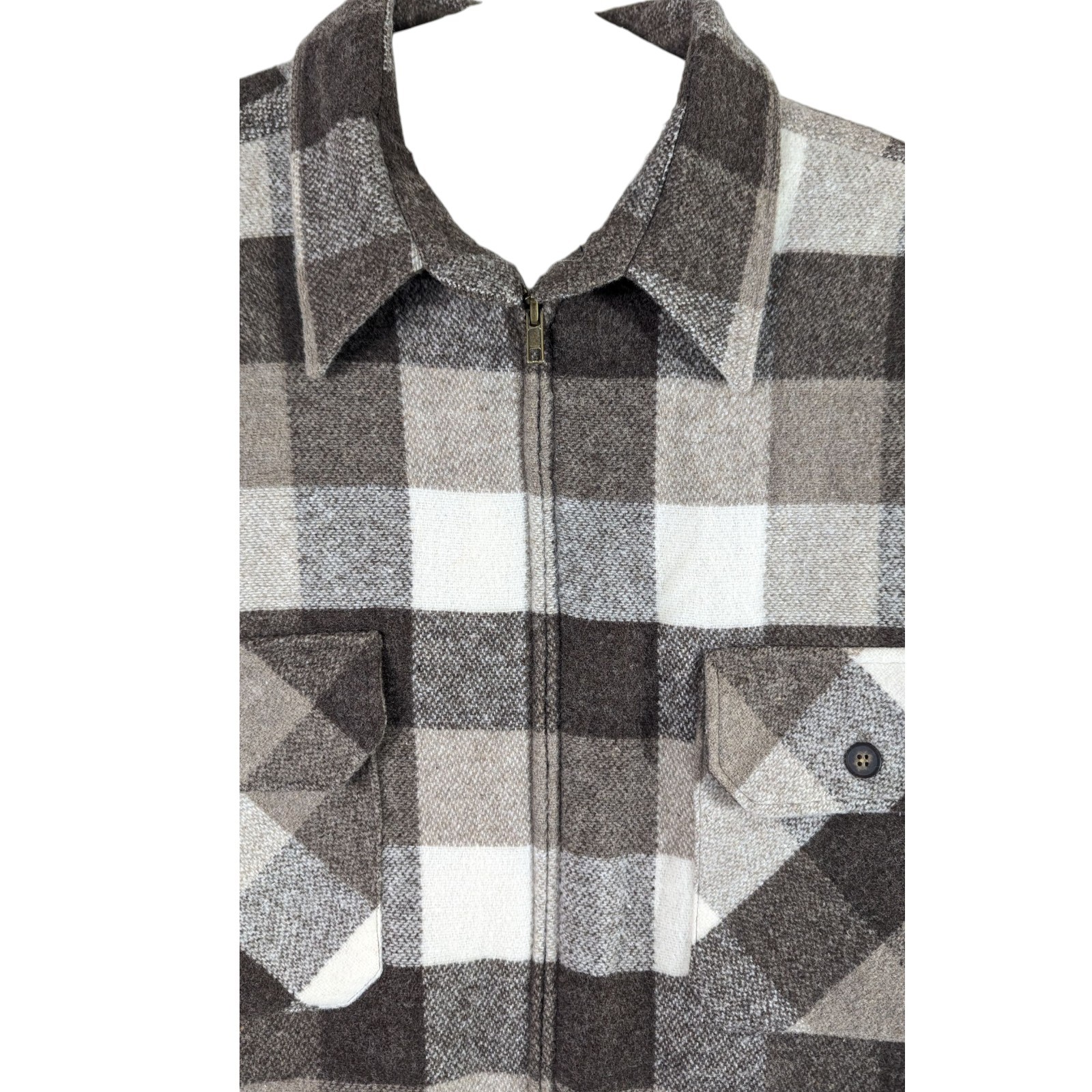 Wah Maker Wool Blend Western Jacket Plaid Coat Sz XL Brown Beige Made USA Zip