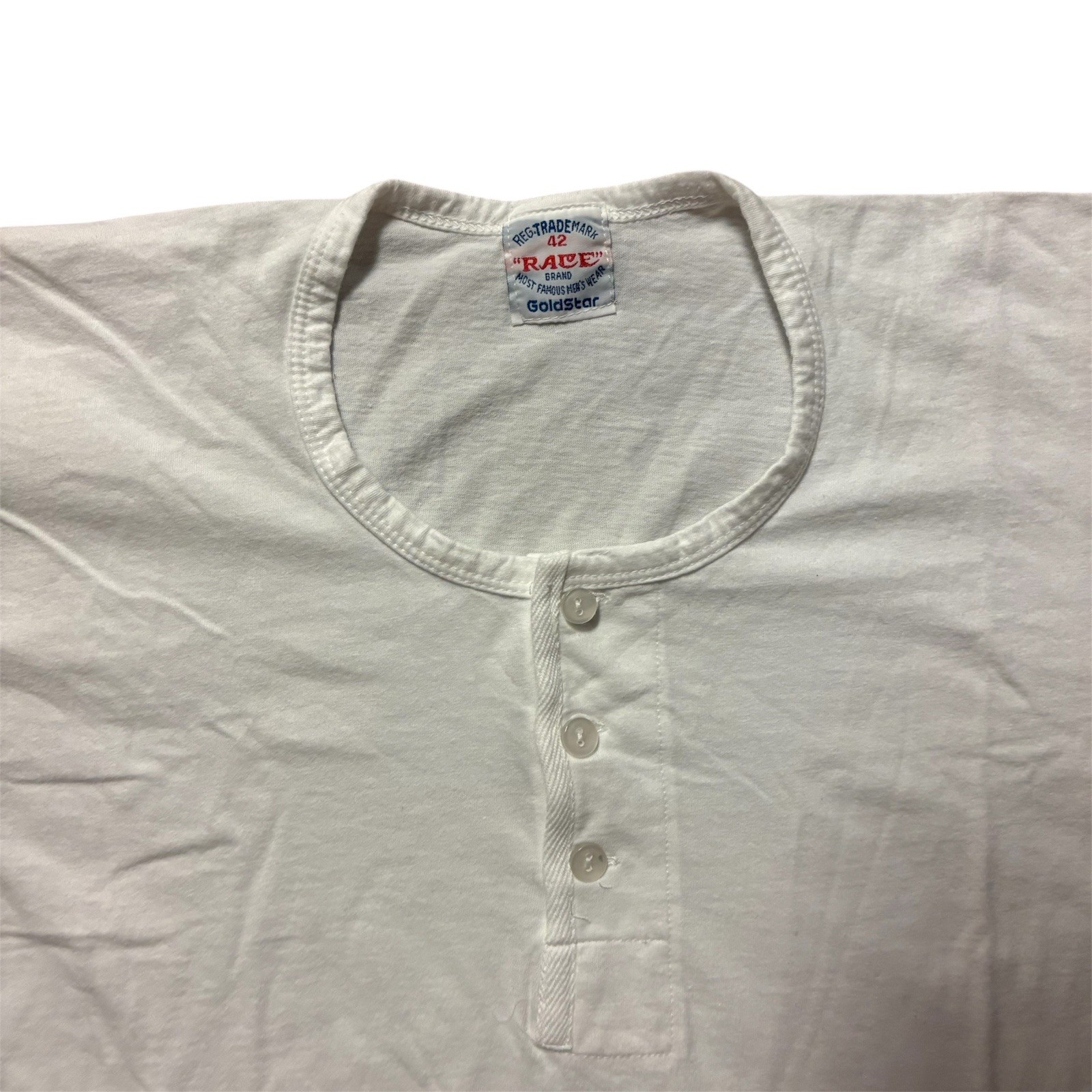 Vintage Race Brand Goldstar White Henley L/S T-Shirt Tee Mens Size 42