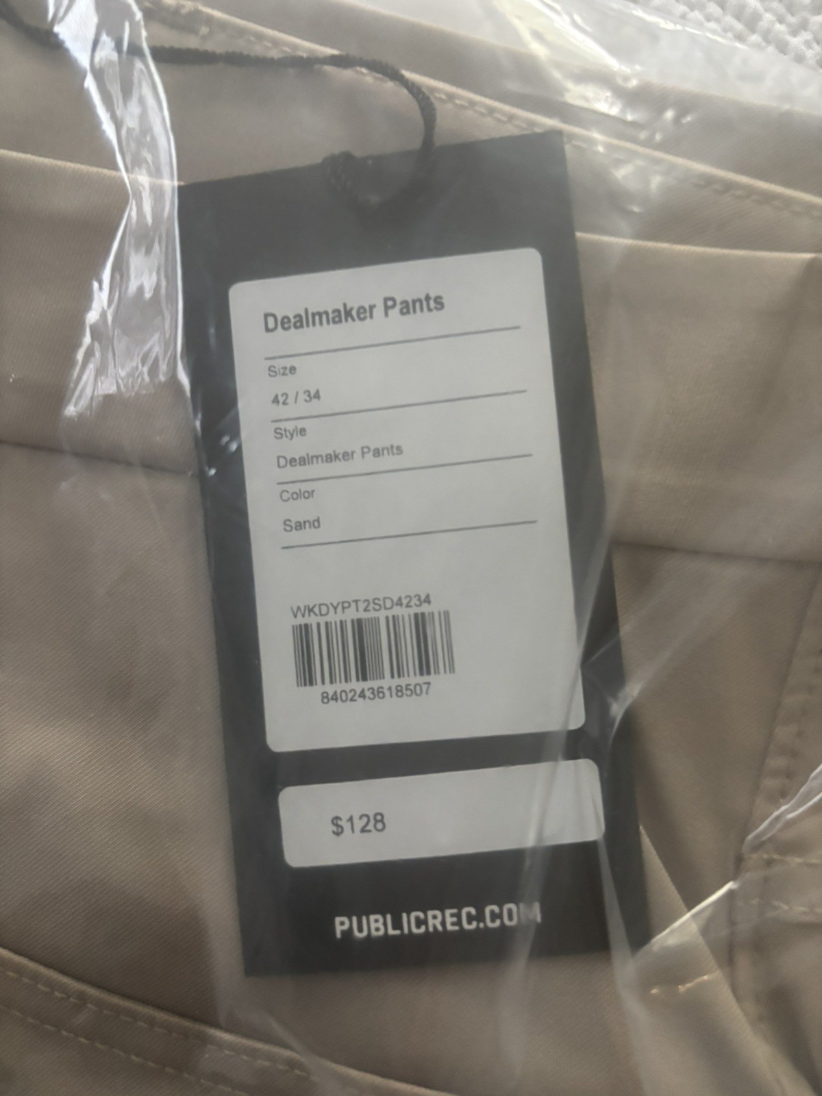 PUBLIC REC Dealmaker All Day Every Day Pants Flat Front Sz 42 x 34 Sand Stretch