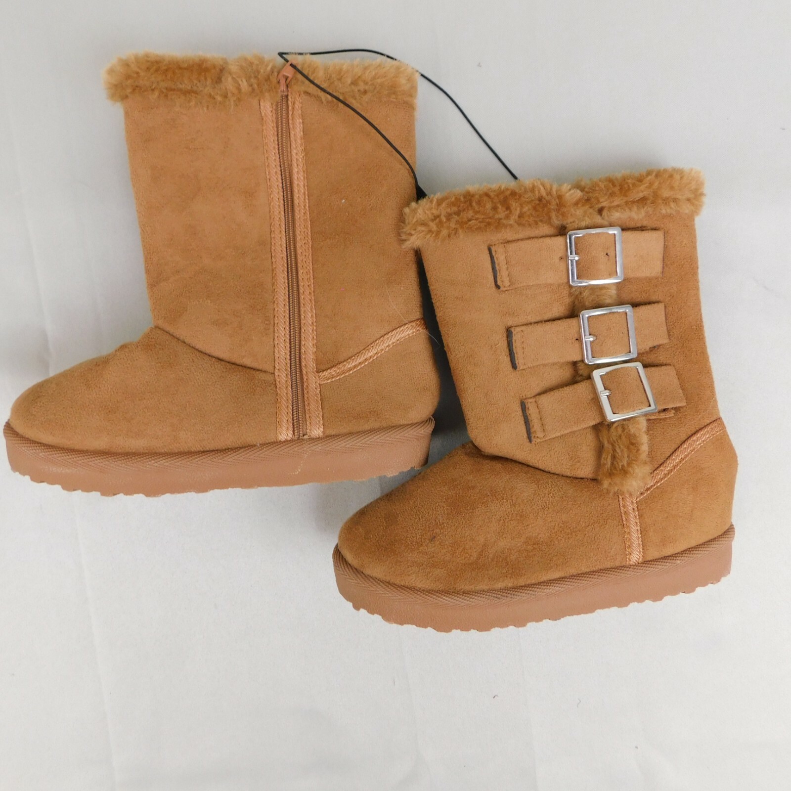 Bobbie Brooks Girl’s Faux Fur Trim Side Buckle Boots 2-3 Large Tan