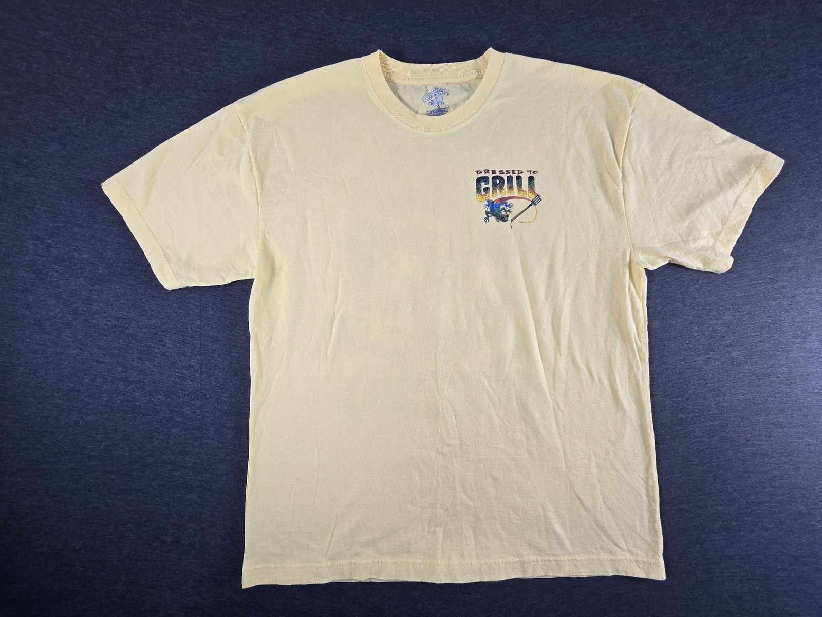 Goin’ Coastal Shirt Mens XL Yellow Dressed To Grill BBQ Graphic Tropical Tee