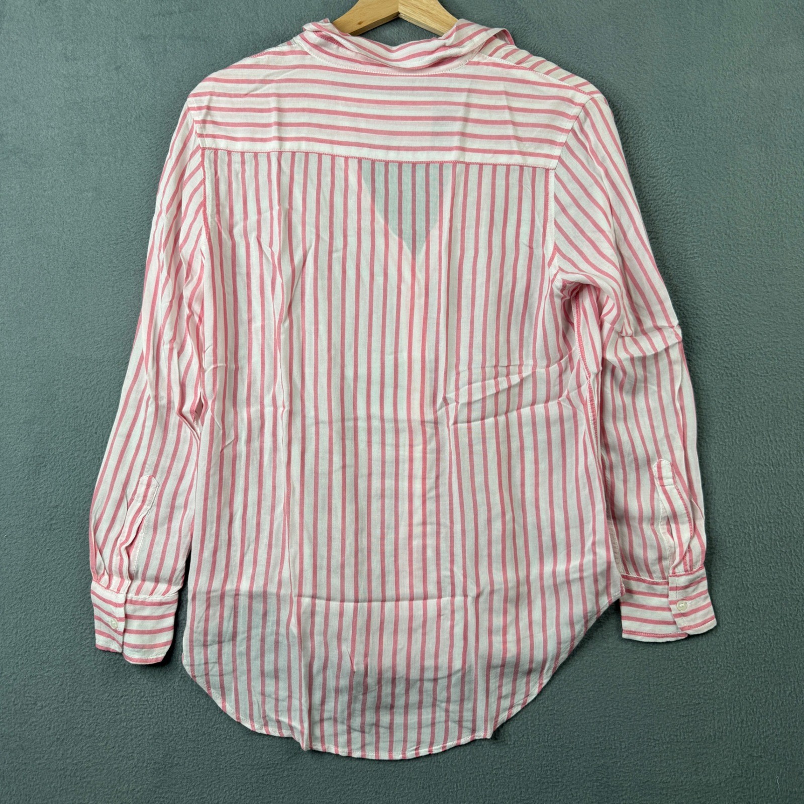Grant & Grace The St. Tropez Pink White Striped Rayon Button Up Shirt XS Light