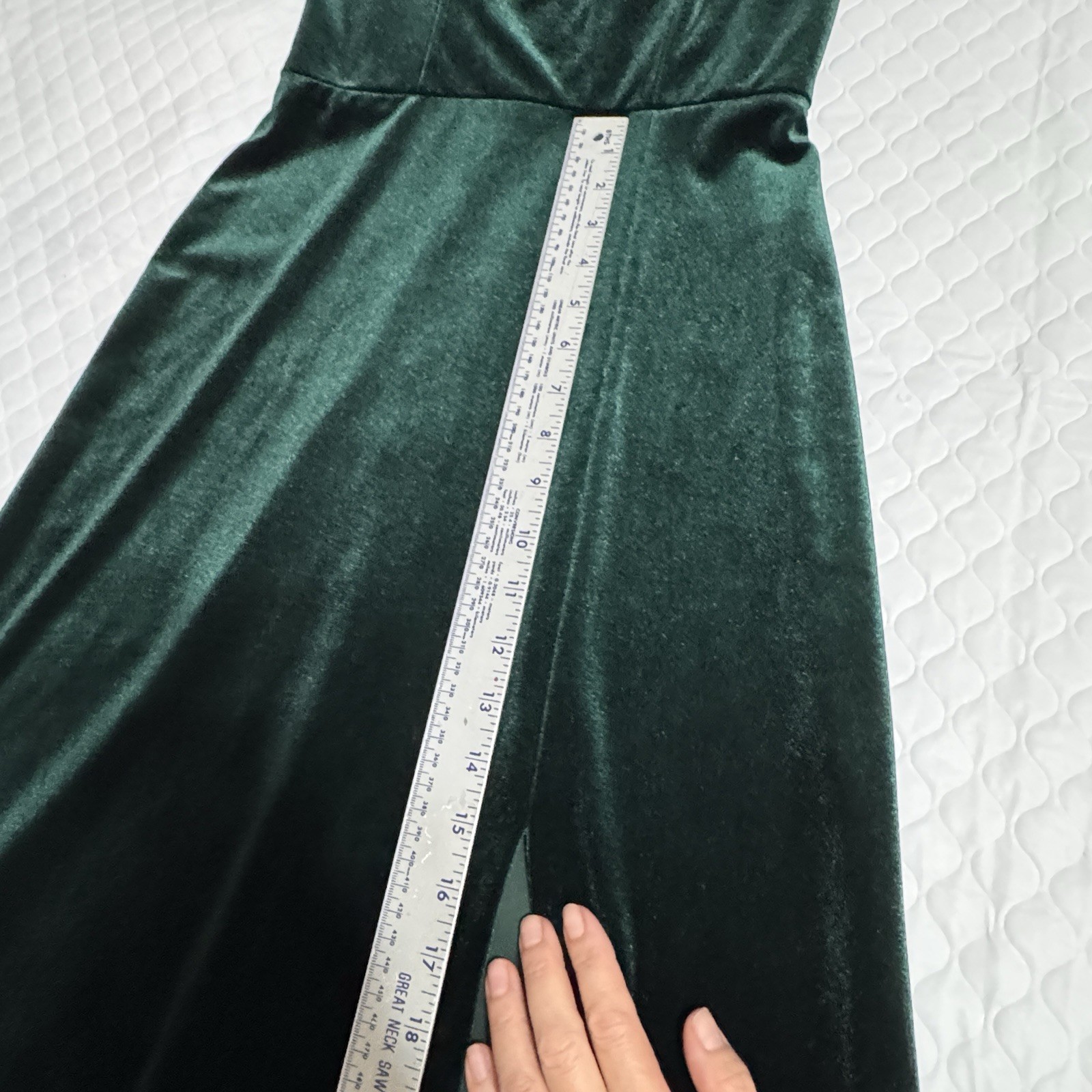 Jenny Yoo Sz 4 Issa Velvet Off-The-Shoulder Column Gown Maxi Dress Green Boning