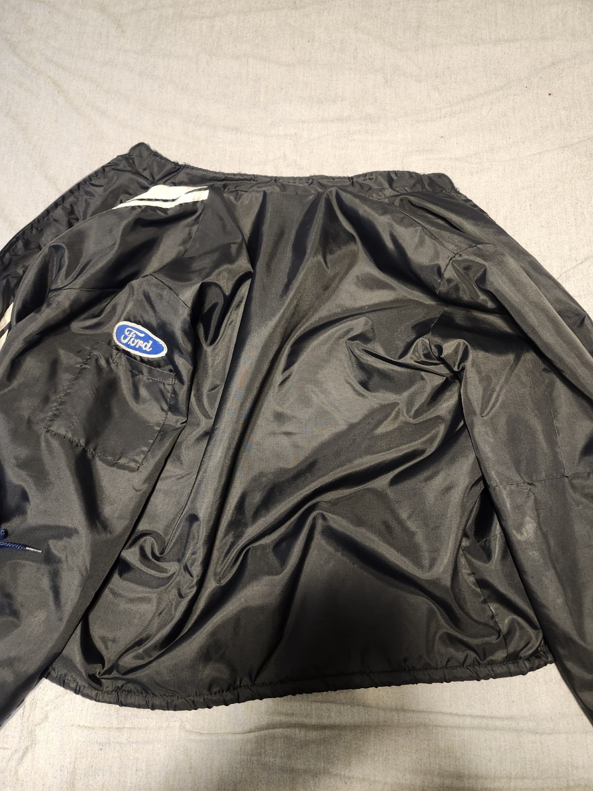 Ford Racing Jacket Black/White Stripe Embroidered Logo Lined Zip Men’s XL