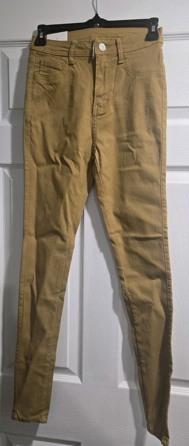 Womens Skinny Jeans Mustard Yellow Denim look Pants 5-Pocket Button Logo NWT