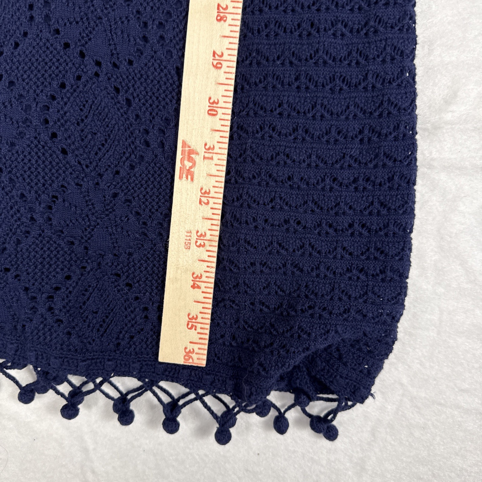 Lilly Pulitzer Athena Crochet Tunic Coverup M Navy Lined Pom Pom Hem Beach Swim