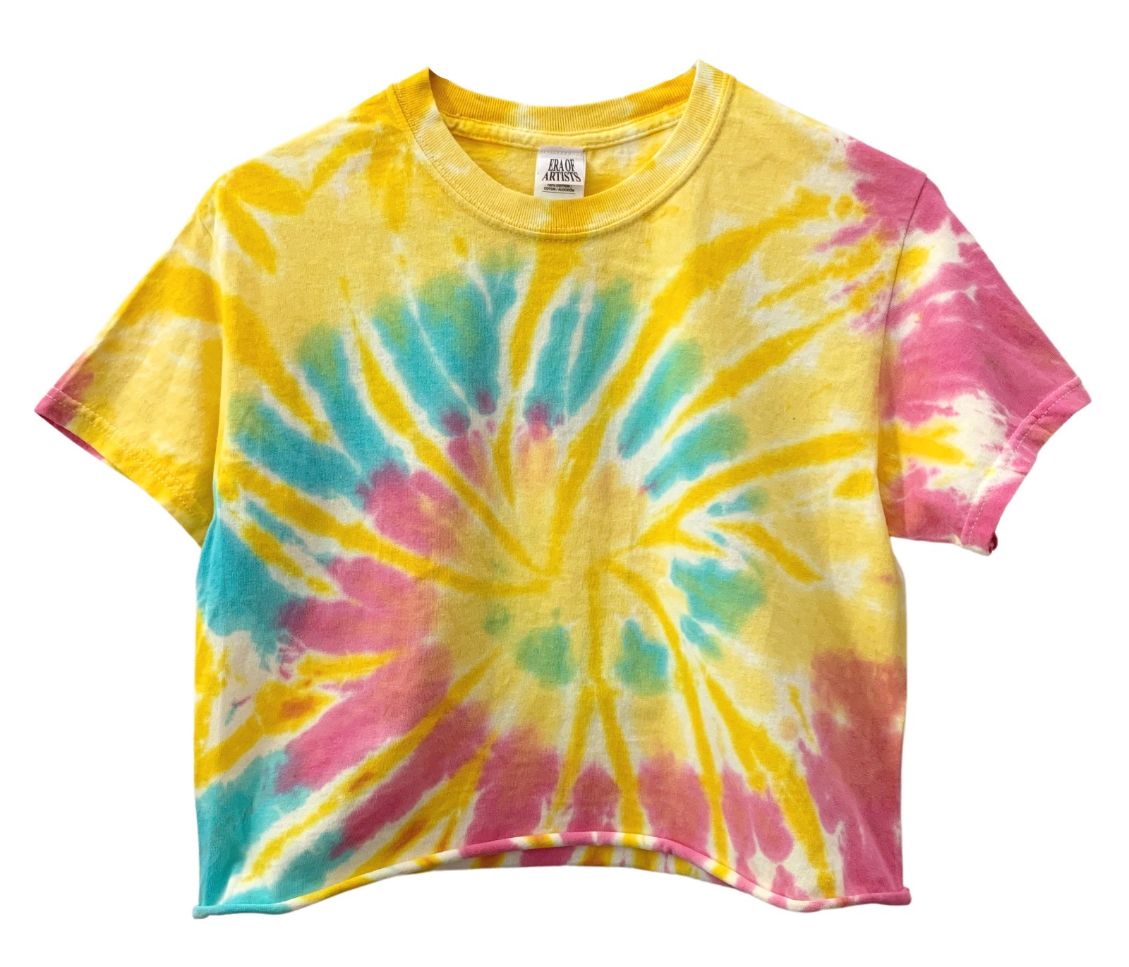 Tie Dye Unisex Cropped Tee, Hand Dyed, Raw Bottom Edge
