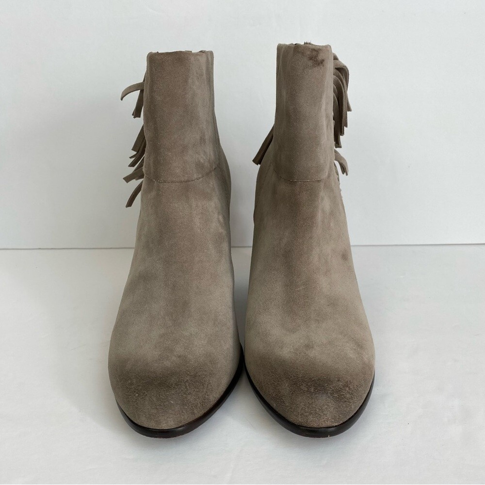 ASH Stone Suede Leather QUICK Pull On Fringe Stacked Heel Boots EU 38