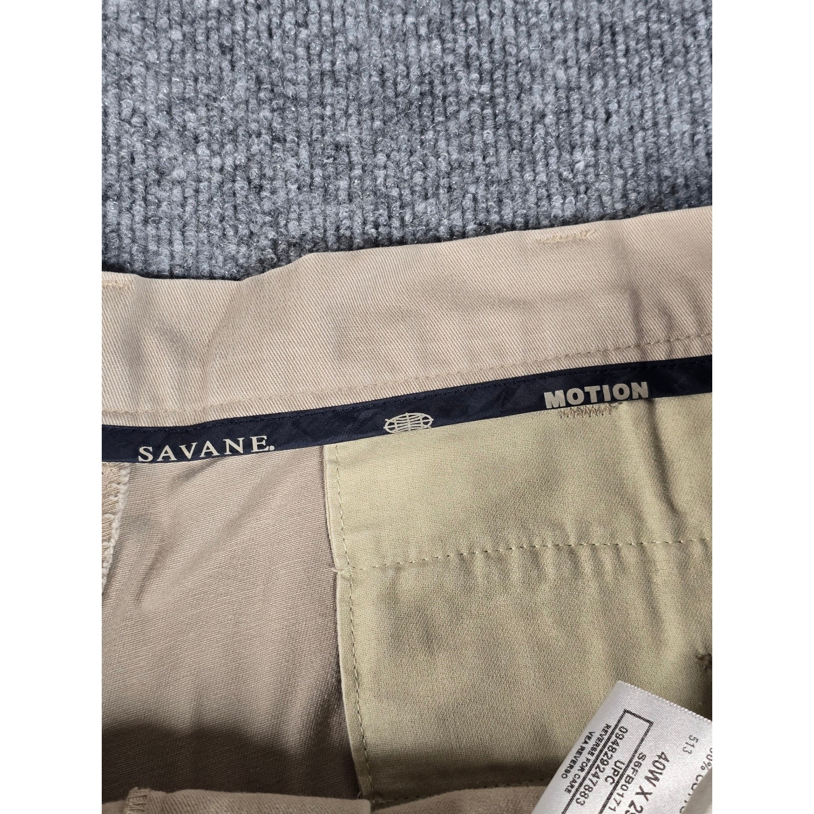 Savane Motion Mens Wheat Khaki Cotton Blend Flat Front Dress Pants 40W x 29L