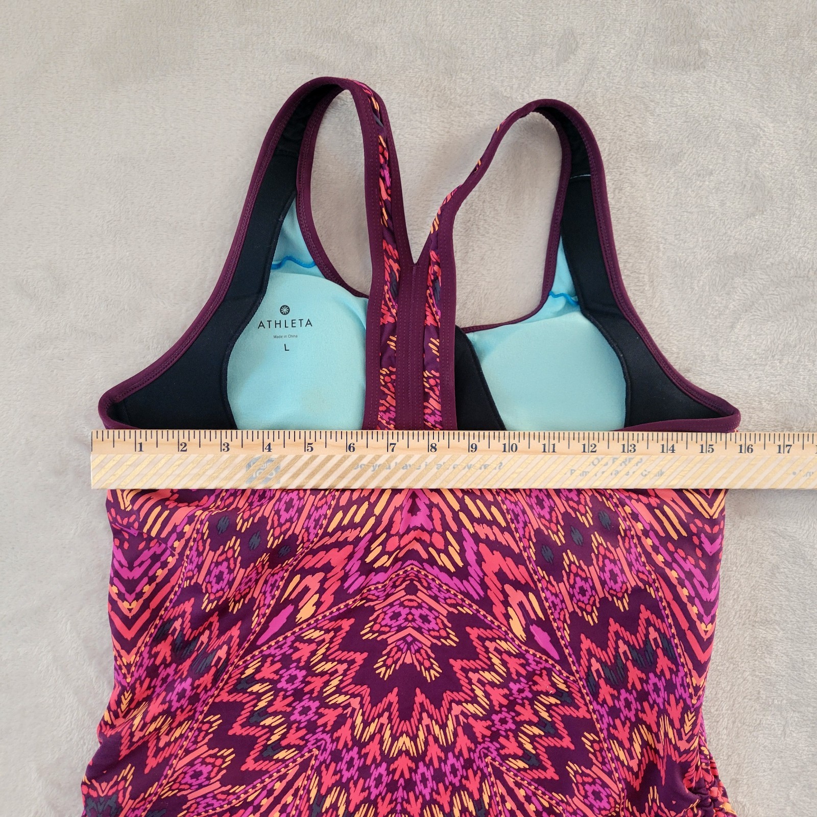 Athleta Raspberry Cayo Coco Ready To Run Tankini Swim Top L Padded