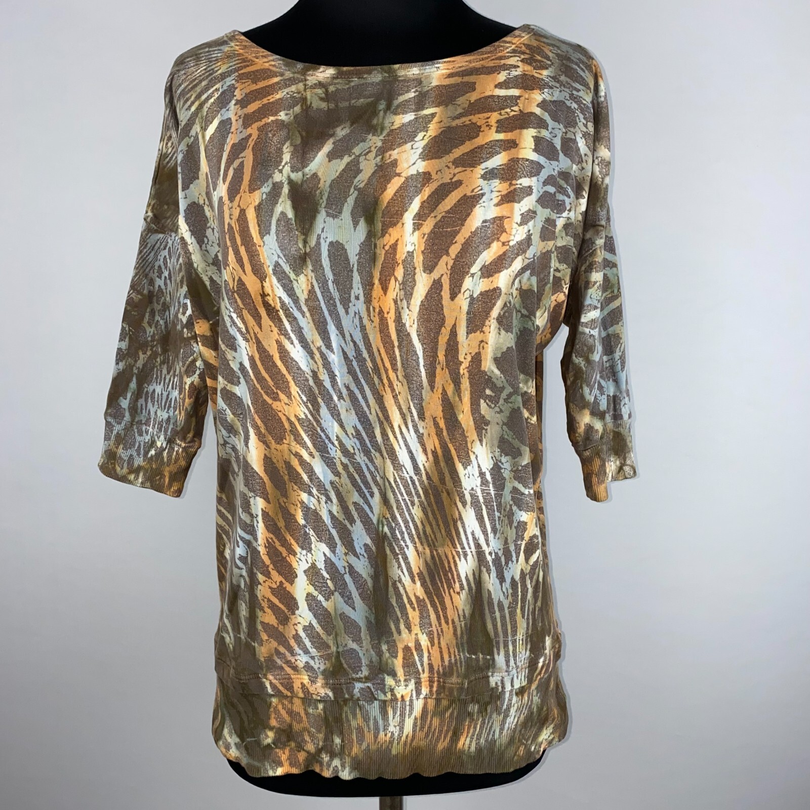 Glima Womens M Tie Dye Animal Print Abstract Dolman Sleeve Top