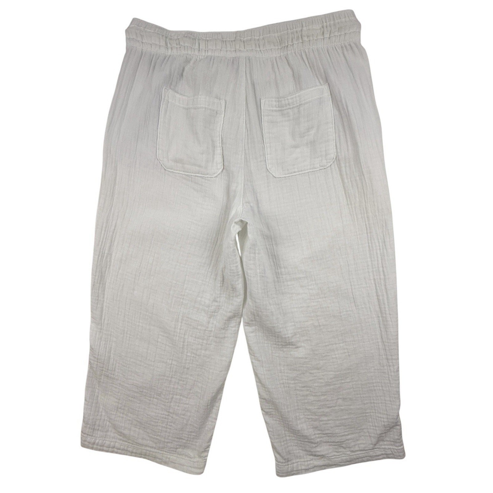 Old Navy Gauze Pants Womens L White Wide Leg Pull On Double Cotton Boho Beachy