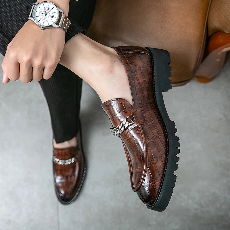 Comfortable Chain Wholesale Casual Formal Slip on Men Dress Leather Shoes