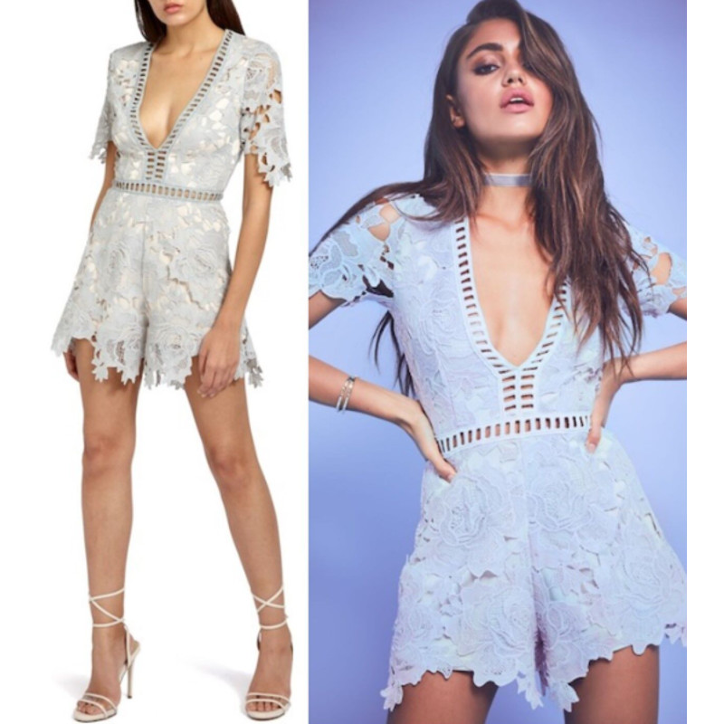 Missguided NEW Gray Ladder Lace Deep Plunge V-Neck Playsuit Romper Women’s US 10
