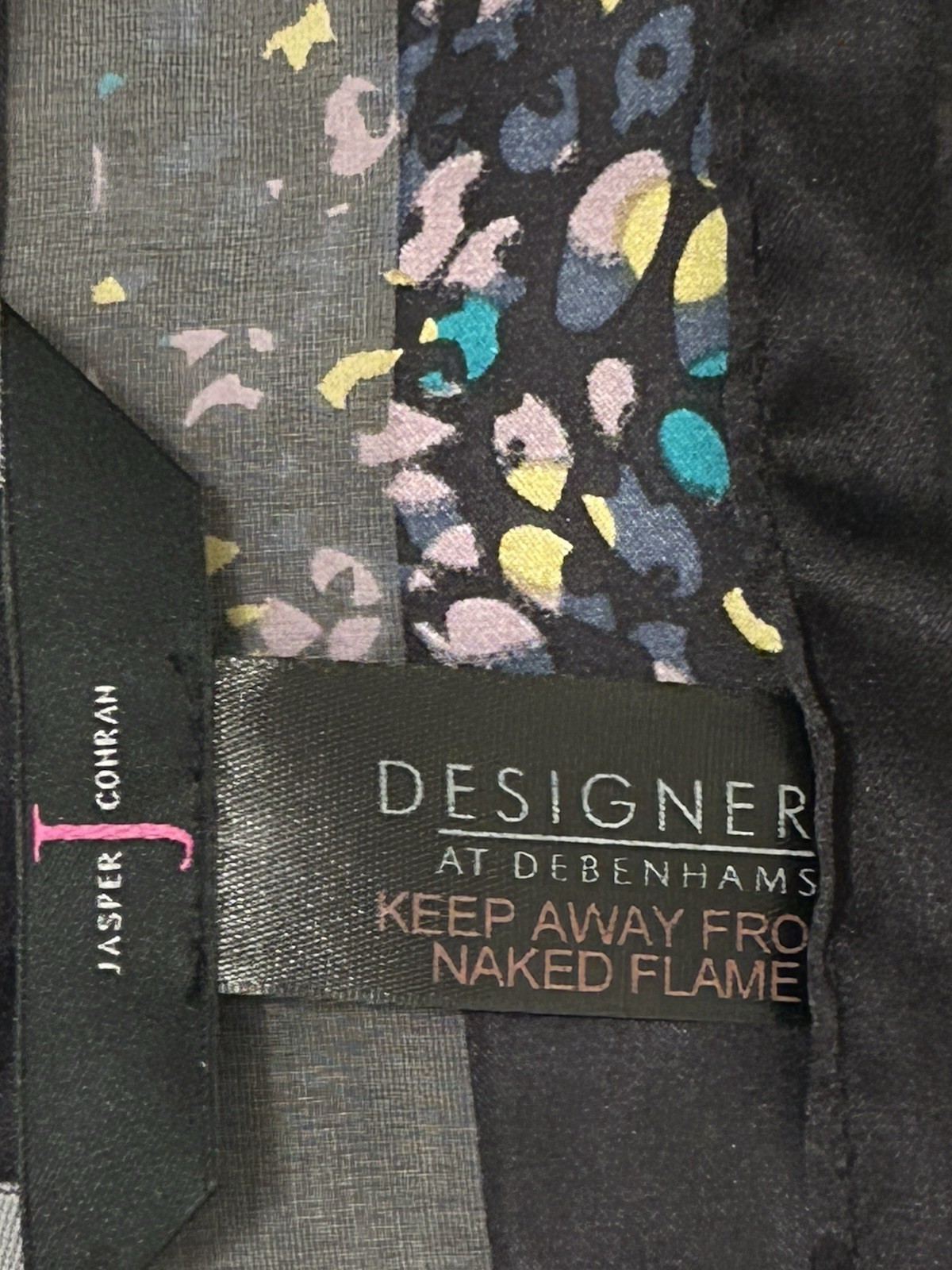Jasper Conran Black Striped Turquoise Lilac Yellow Speckle Silk Scarf 70×10