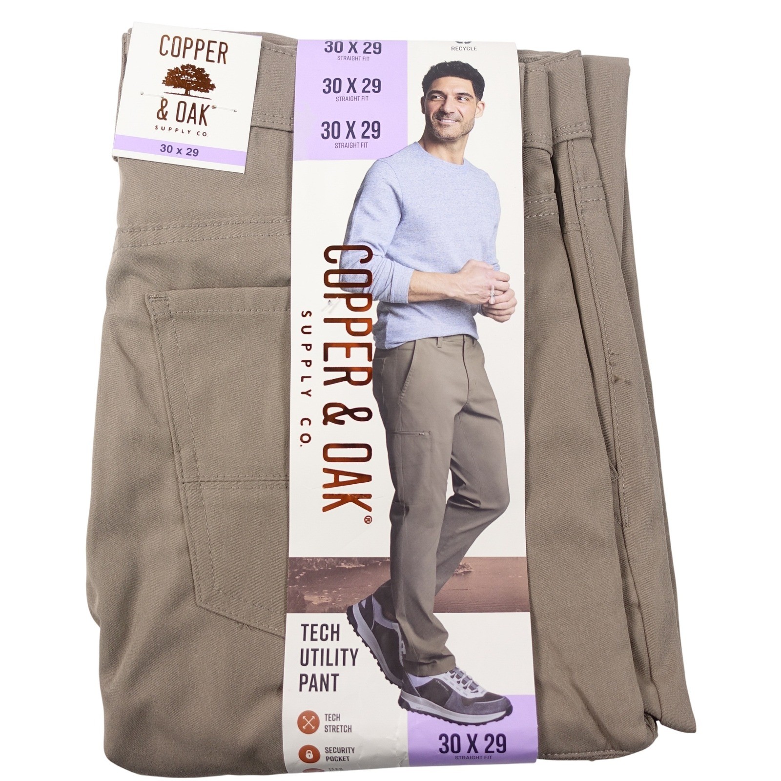 Copper and Oak Supply Co Utility Pants Men 30×29 Tan Straight Fit Tech