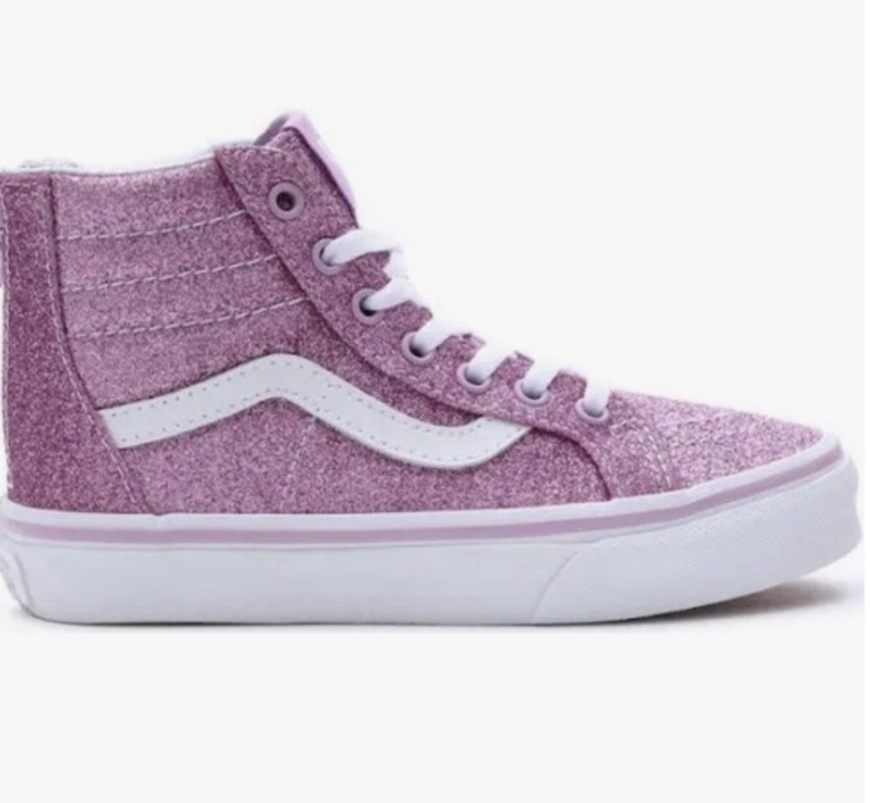 VANS Sk8-Hi Kids High Top Sneakers Purple/White Glitter Lace Up Zip US 2.5