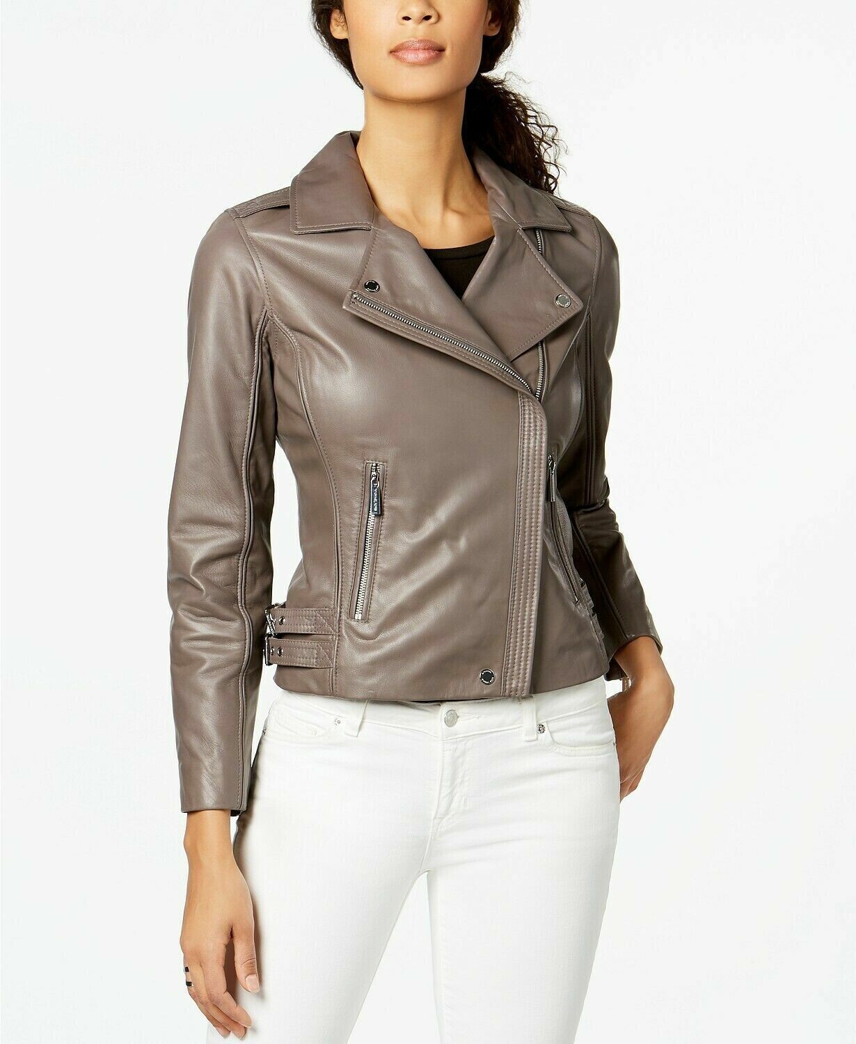 Nwt $450 Michael Kors Genuine Leather Rock Gray Moto Motorcycle Jacket XL Defect